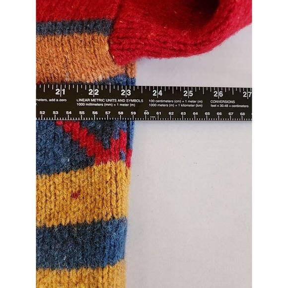 VTG LT Sport Cardigan Southwestern Aztec Shetland Wool Red Stripe Chunky Sz M - Picture 4 of 9